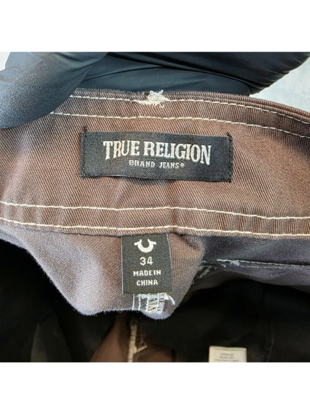 True Religion Cargo Pants Mens 34x32 Brown Contrast Stitching Denim Workwear
